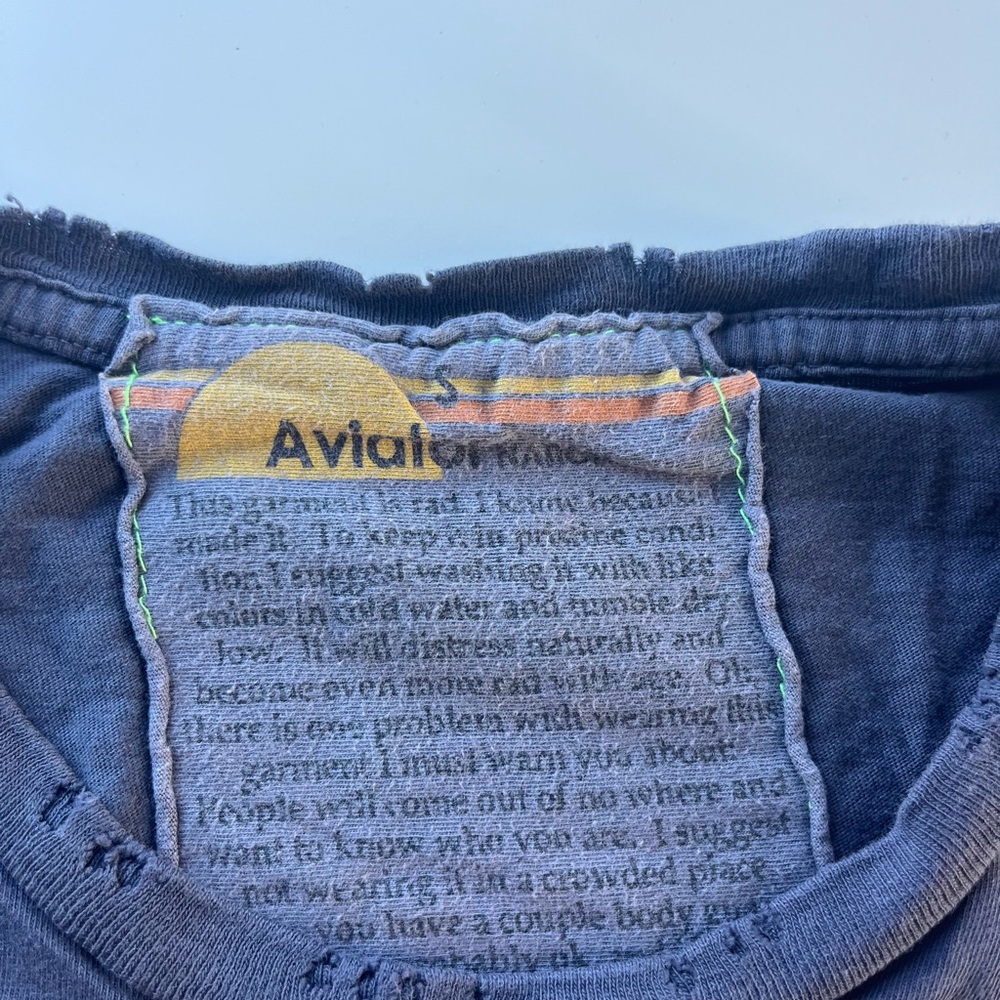 Aviator Nation Grey Graphic Tee with Blue Wave & Multicolor Stripes - Picture 2 of 2